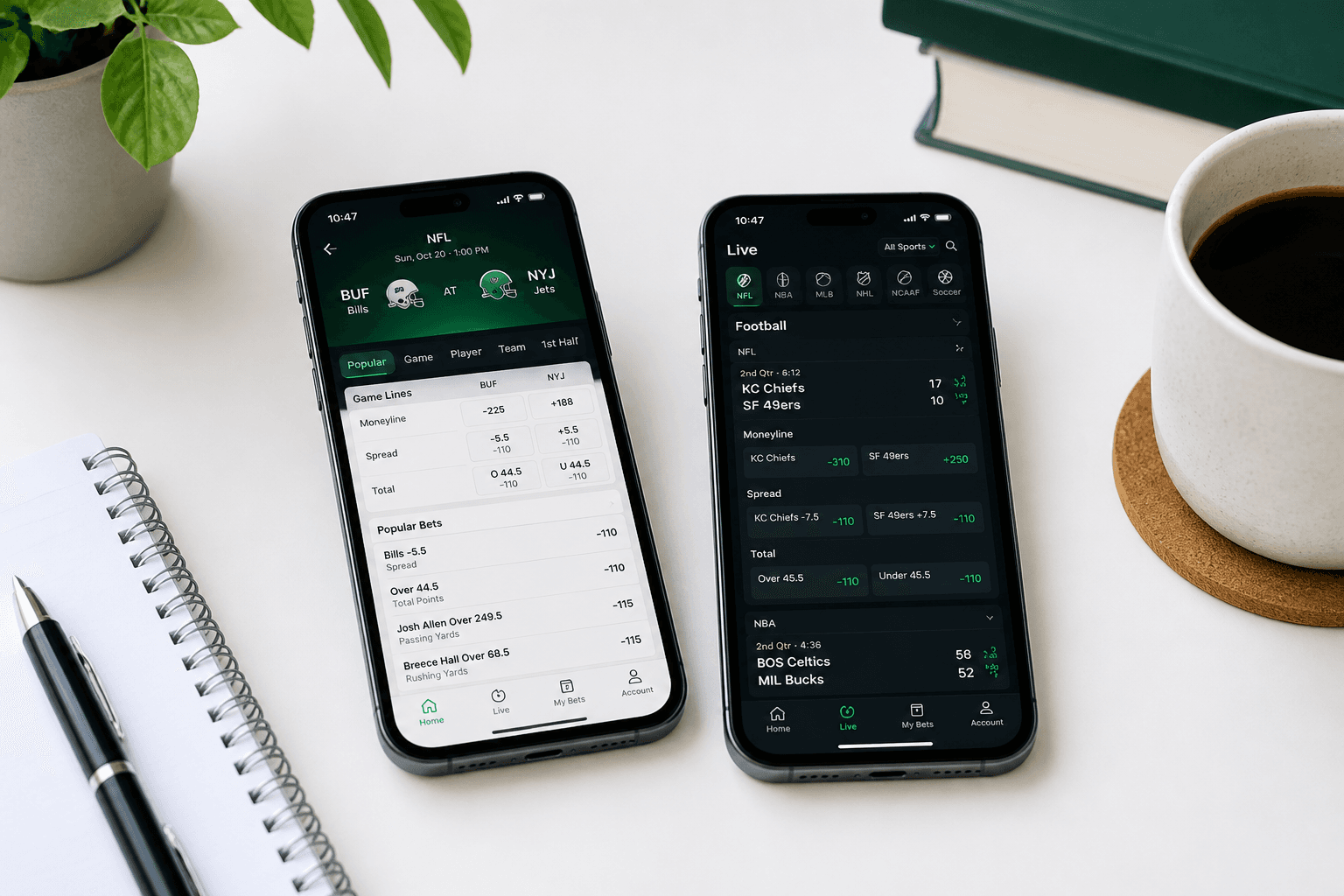 Phones showing odds UI — best sports betting apps 2026